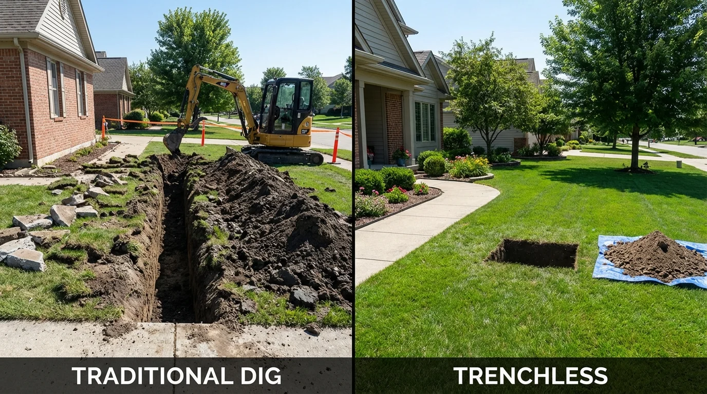 Trenchless sewer repair with minimal yard damage versus traditional excavation in Crow Agency, MT